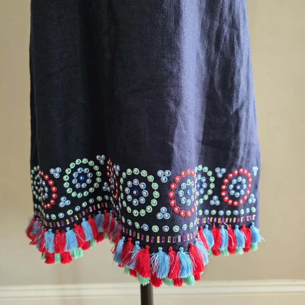 Kate Spade Dress Linen Blend Navy Blue  Fringe Size 6
